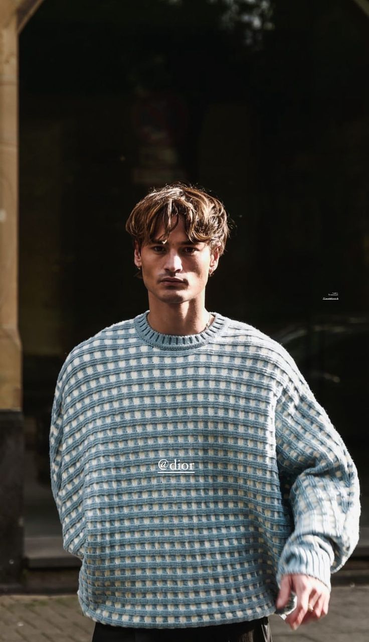 Pull en maille texturée bleu